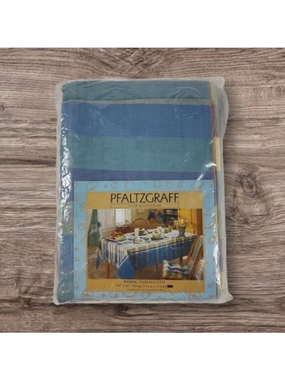Pfaltzgraff Color Accents Plaid Brite Blue Yellow 60x84 Oblong Cotton Tablecloth